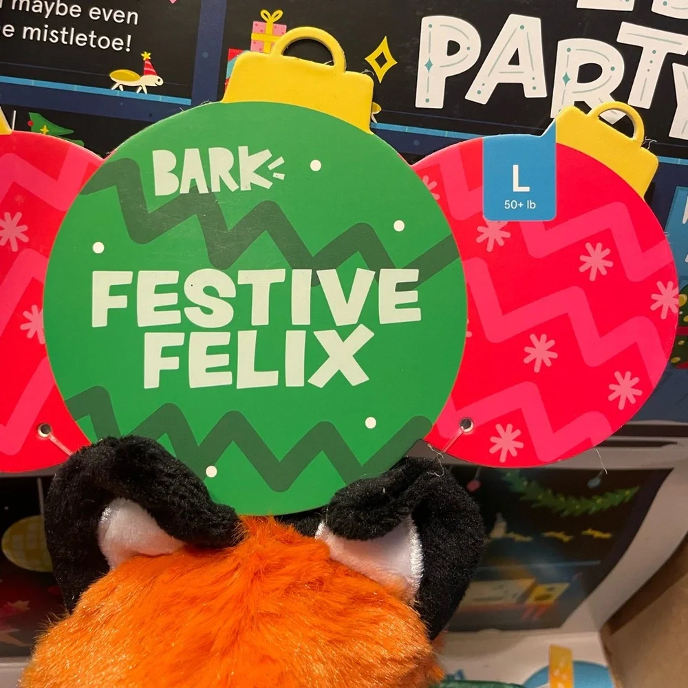 Bark Festive Felix the Fox Christmas Tree Treat Hideaway Squeaker Crinkle Toy, L